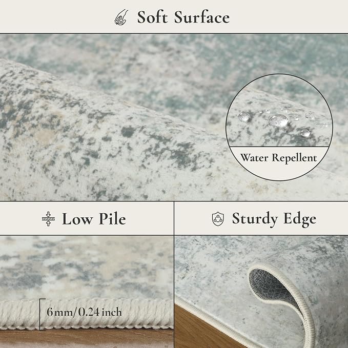 BEIMO Area Rugs 8x10 for Living Room Bedroom, Modern Abstract Machine Washable Rug, Large Soft Low Pile Floor Carpet with Non Slip Backing for Dining Room, Light Blue