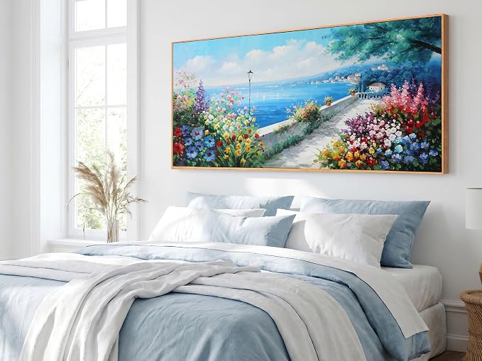 Arjun Blue Coastal Canvas Framed Wall Art Textured Extra Large 71"L x 32"W | Wall Decor Ocean Landscape for Living Room Bedroom Painting Prints with Hand Painted Seascape Picture Artwork Home Office
