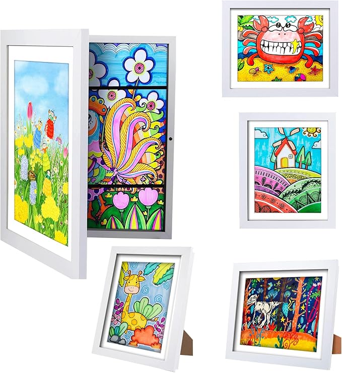 [4-Pack] Kids Artwork Frames Changeable - Kids Art Frame,Front Opening Holds 150,Children Art Projects Kids Art Frames,10x12.5 Picture Frame for Display Kid Art Work,With Storage(White)
