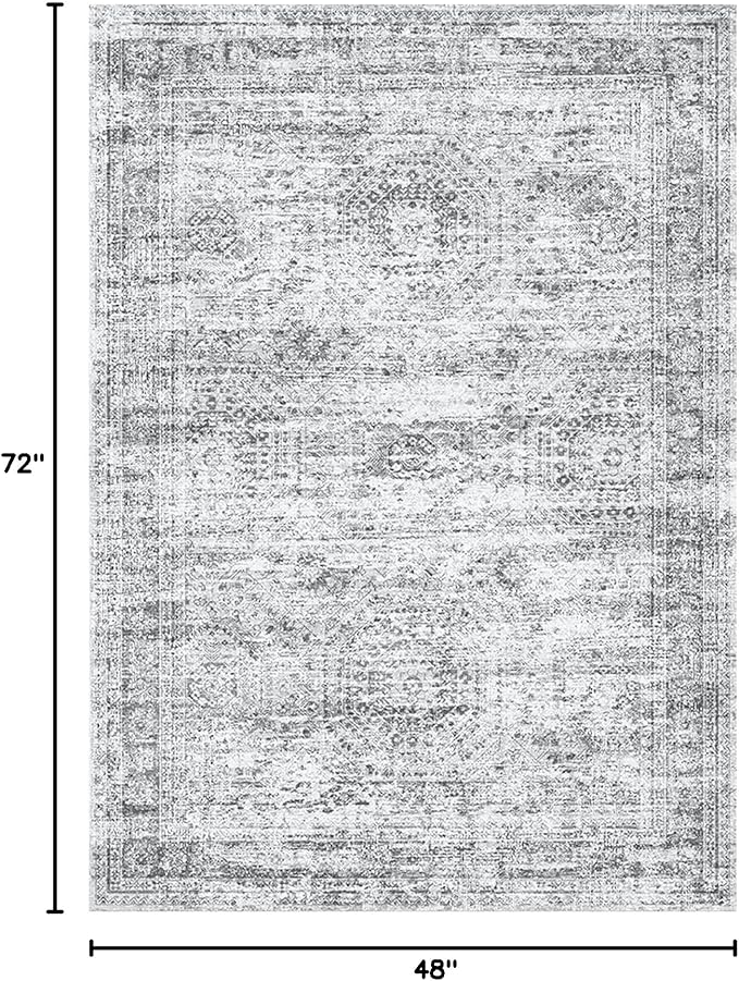 Soalmost Area Rugs 4x6 for Living Room, Vintage Washable Rugs for Dining Room, Kitchen, Non-Slip Area Rug Grey
