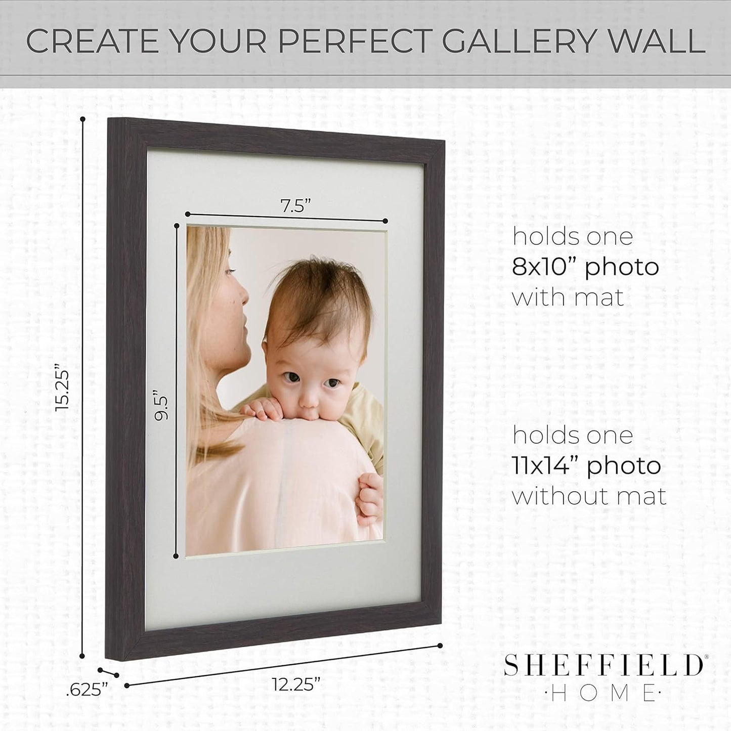 Sheffield Home 9 Piece Gallery Wall Frame Set, 11x14 Inch, Dark Oak