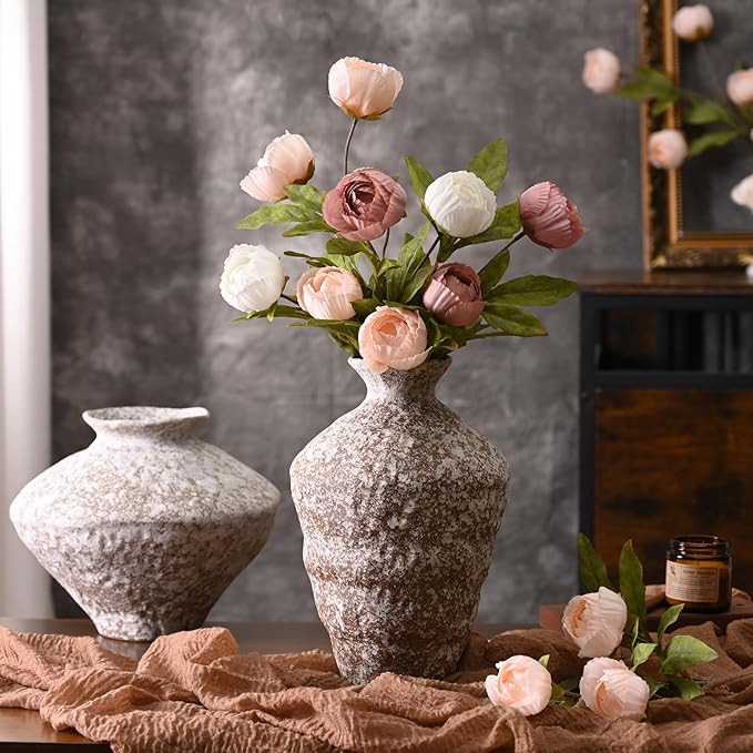 Waipfaru 6 Pcs Faux Peonies Artificial Flowers for Vase, 27" Fake Silk Peonies Flowers for Wedding, Vase Filler Flowers for DIY Bouquets Centerpieces Bridal Shower Office Decor- Mixing