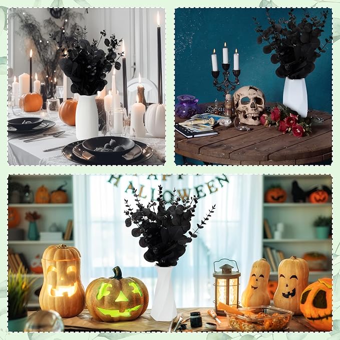 Giegxin 180 Pcs 3 Kinds Mixed Artificial Eucalyptus Leaves Stems Bulk Silver Dollar Leaves Picks Dried Eucalyptus Bundle Faux Spray for Wedding Vase Bouquet Floral Arrangement (Black)