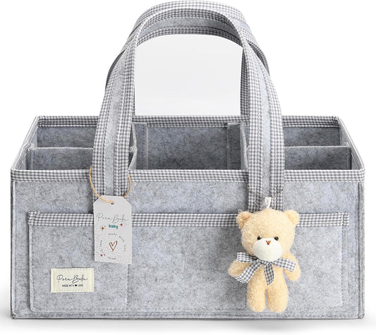 PeraBella Diaper Caddy Organizer with Handle, Baby Shower Gifts Basket Bag, Registry Search Must Haves Items, Nursery Storage Organizer for Newborn Girl Boy, Baby Bag Essentials, Car Diaper Caddy Cart