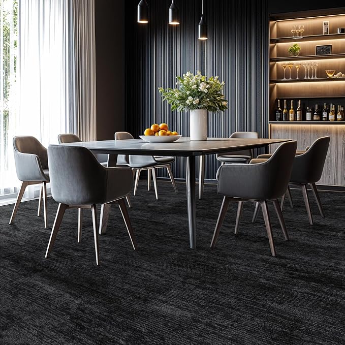 LIANLAM 10x12 Washable Rug, Black Solid Area Rugs for Living Room & Bedroom | Stain-resistant & Non-slip backing,Low Pile Washable Large Carpet, Solid Vintage Style For High Traffic Areas(10x12,Black)