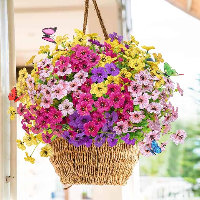 Yastouay 24 Bundles Artificial Flowers for Outdoors, UV Resistant Artificial Outdoor Flowers No Fade Fake Outdoor Flowers Plants for Garden Porch Window Box Farmhouse Pot Planters Decor (Multi ColorA)