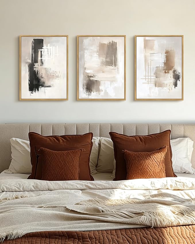 PHOPAGO Abstract Framed Wall Art Mid Century Modern Minimalist Beige Pastel Watercolor Neutral Wall Decor for Living Room Bedroom - 12x16in Natural Framed