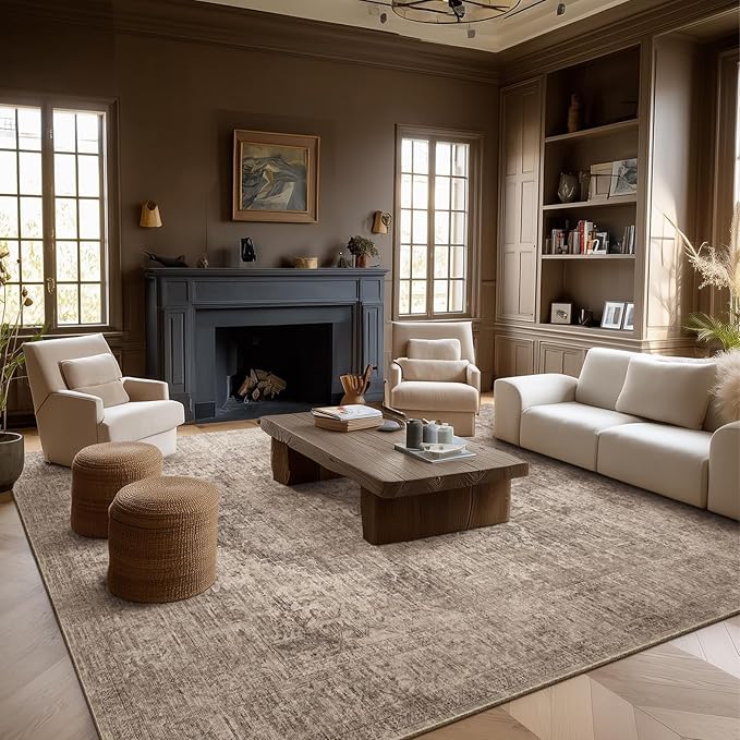 Machine Washable Rugs for Living Room: 8x10 Area Rugs for Bedroom Ultra Soft Non-Slip Low Pile Vintage Distress Boho Large Carpet for High-Traffic Dining Room - Farmhouse Decor
