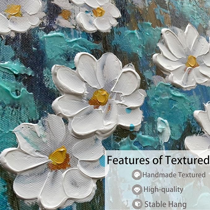 Arjun Flower Wall Art Canvas Framed Daisy Floral Textured Painting for Living Room, Extra Large Bedroom Picture Artwork Dining Room Office Home Wall Decor, 58"x29"
