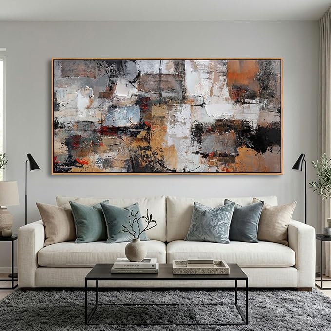 Abstract Canvas Wall Art - Modern Minimalist Wall Painting - Brown Decorations - Framed Wall Art for Bedroom, Office - Artwork Wall Decor - Brown Bedroom Wall Decor Above BedAbstract Canvas Wall Art 24×48IN