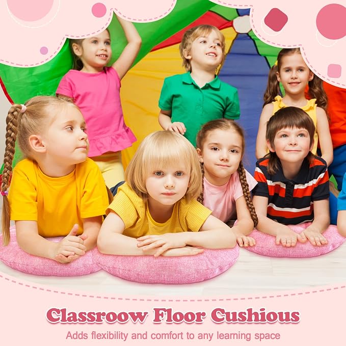 Fumete 8 Pcs 16 Inch Floor Cushions Pillow for Kids Bulk Classroom Round Flexible Seating Floor Cushions for Students Home Daycare School Reading Corner Yoga Meditation Picnic (Pink)
