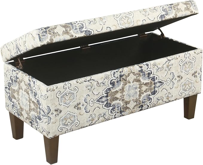 HomePop 36" Storage Ottoman Bench with Hinged Lid - Antiqued Medallion Ebony & Cream