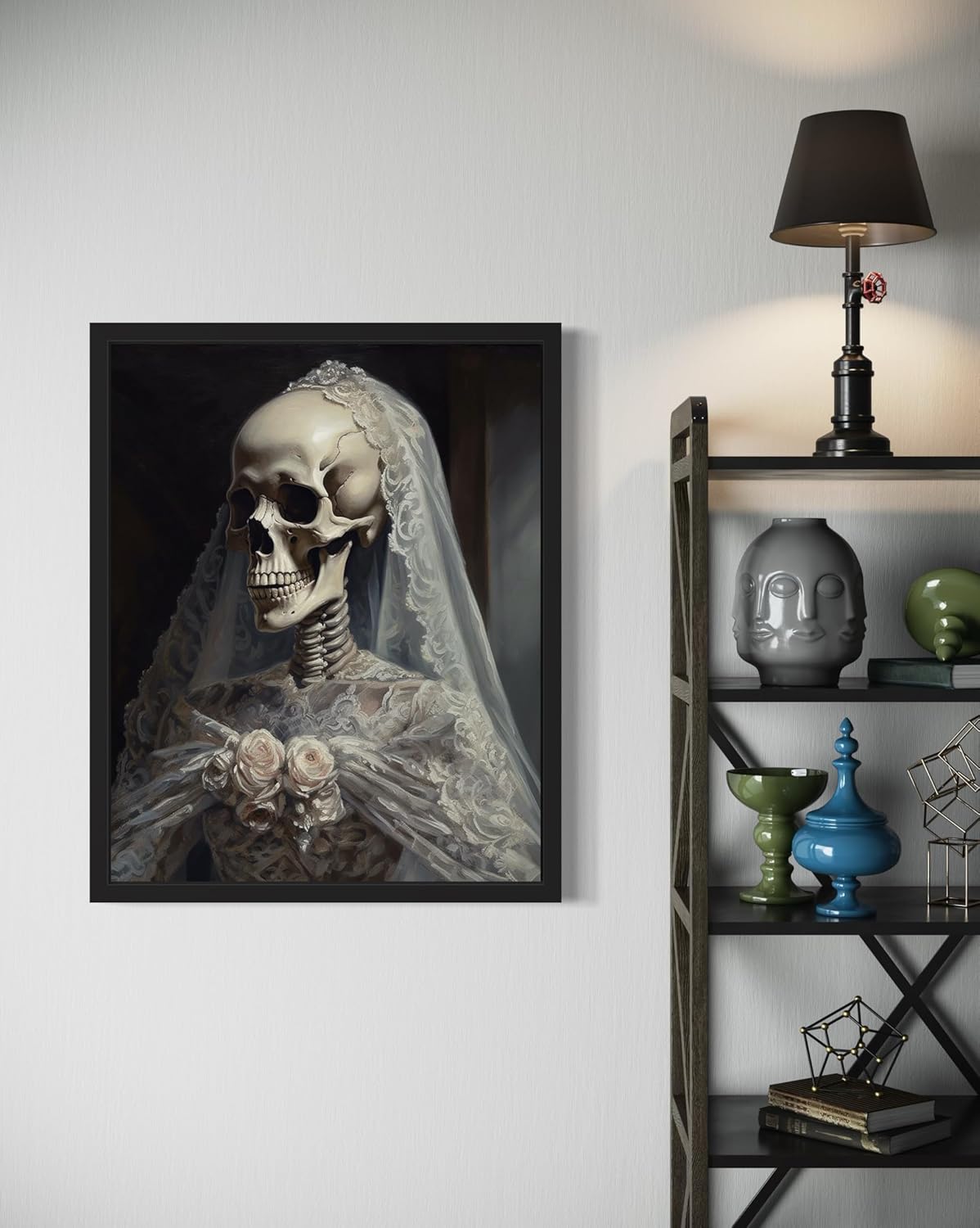 Skull Gown Poster Art Print, Halloween Scary Vintage Wall Art Academia Spooky Painting Decoration for Horror Prints, Gothic Posters Bedroom Decor 89 (Skull Gown, 16 x 20 inches, Unframed)