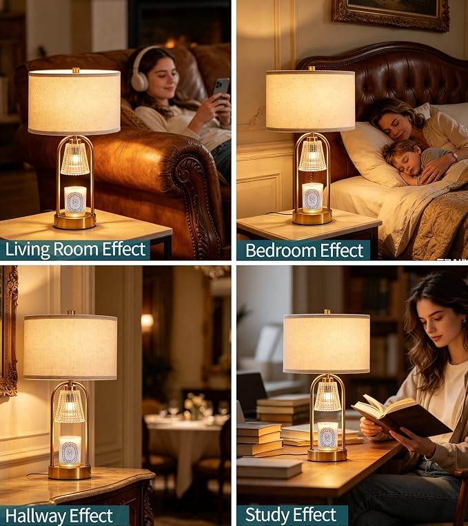 2-in-1 Table Lamp Candle Warmer Lamp with Timer & Dimmer,Large Wax Melt Warmer Modern Bedside Lamp for Bedroom Living Room Home Decor Birthday Gifts for Women D12.5 x H21.2“ Bulbs Included