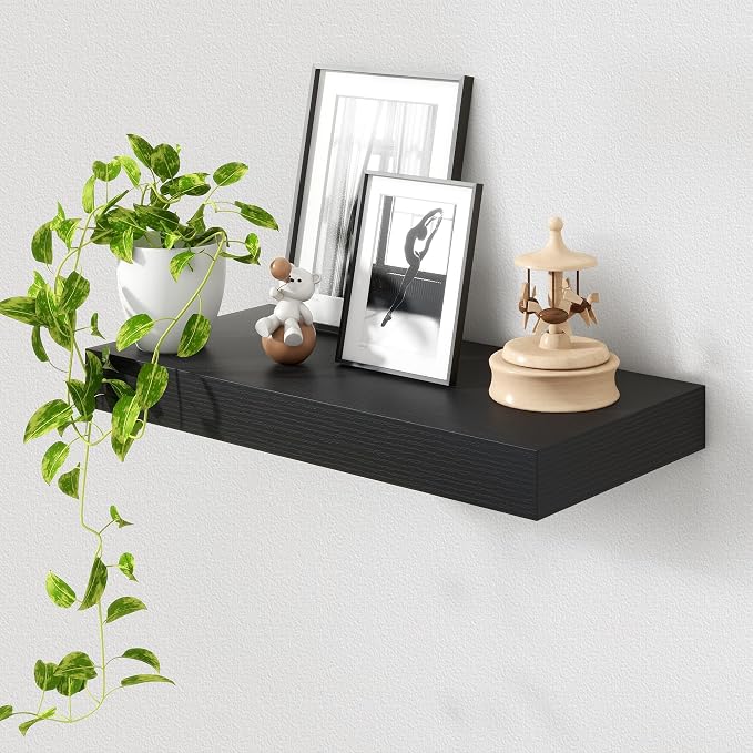 FLYJOE 12 Inch Deep Floating Shelves | 24 Inch Black Floating Shelves | 24W x 12D Rustic Black Wall Shelves | Deep Shelves for Living Room Bathroom Kitchen Bedroom
