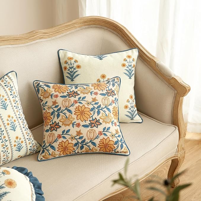 ISAENNE Linen Square Throw Pillow Cover,Set of 2,20"x12"-Estevan B | Designer French Elegant Pillow Cover,Concealed Zipper Design,Sofa,Bedroom,Living Room,Lounge Chairs,All Season Home Decor