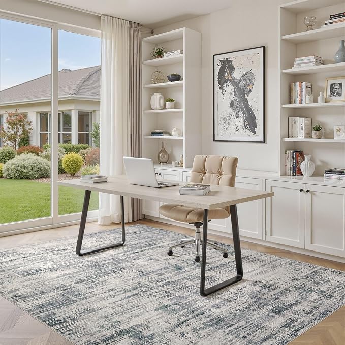 UERMEI 5x7 Washable Area Rug for Living Room: Modern Neutral Abstract Soft Low Pile Carpet Non-Slip Pet Kids Friendly Indoor Decor for Bedroom Dining Room Home Office Nursery Gray