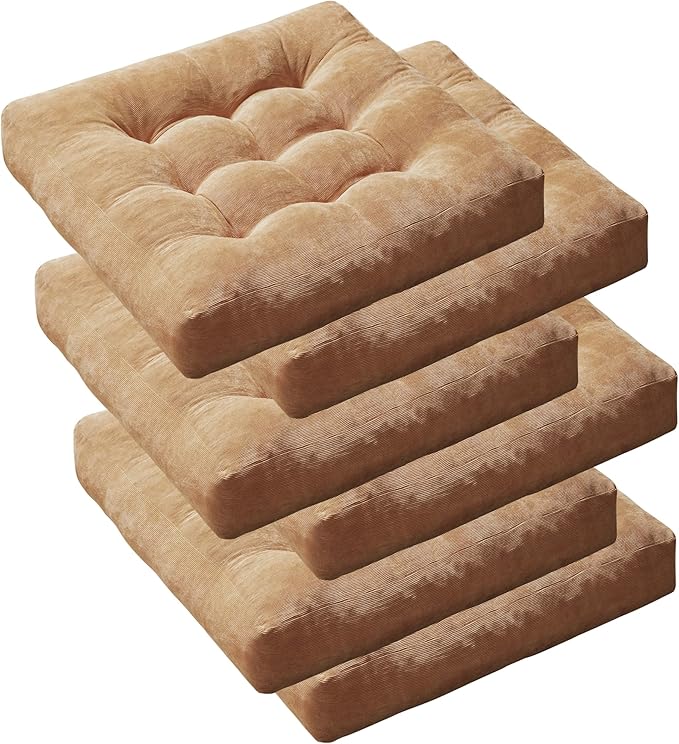 Degrees of Comfort Floor Cushion 6 Pack for Meditation, Home Office & Studio – Corduroy Soft Seating Set, 22 Inch, High-Density Foam, Square Shape, Coffee
