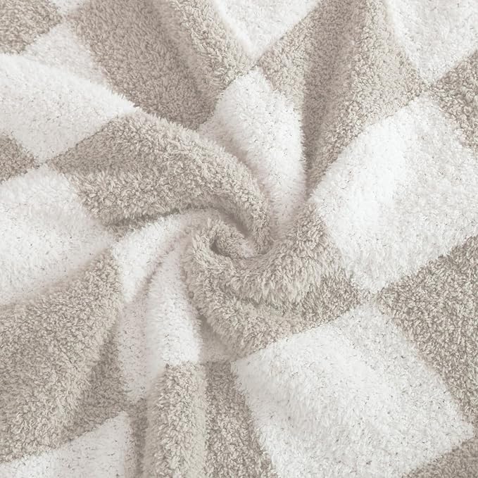 WRENSONGE Soft Checkered Throw Blanket for Couch-Cozy Warm Knitted Blankets | Lightweight Fluffy Decor for Boys & Girls, Sofa, Chair, Bed, 30x40in,Taupe