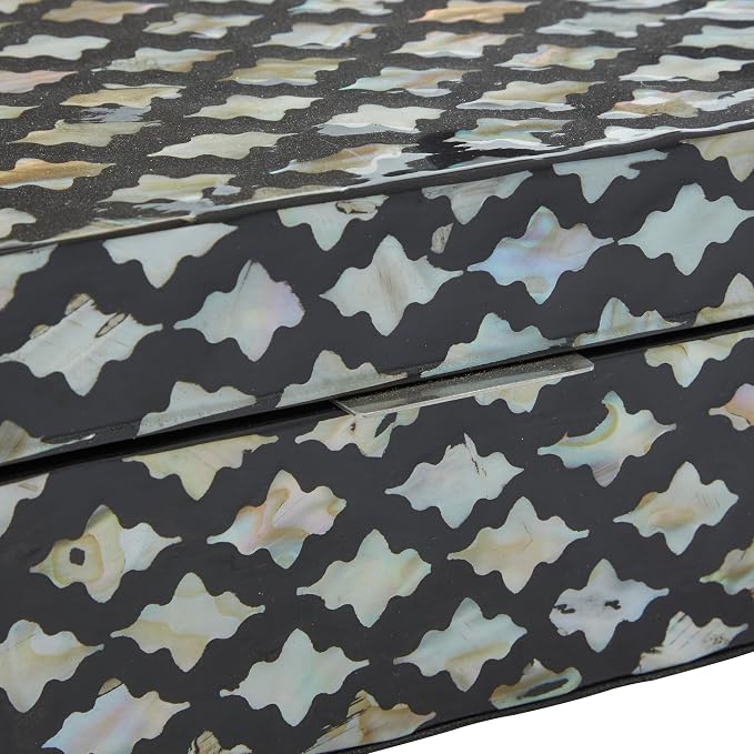 Deco 79 Mother of Pearl Shell Decorative Box Decorative Keepsake Boxes with Hinged Lid, Set of 2 Storage Boxes 12", 8"W, Black