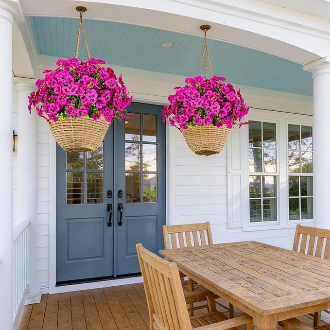 24 Pcs Artificial Fake Pansy Flowers for Outdoor,Faux Silk Plants Flowers UV Resistant Pansies Spring Flowers for Planter Front Door Porch Yard Patio Garden Window Box Home Decor(Fuchsia)