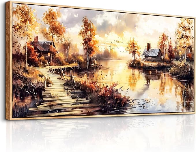 XIGUANGART Landscape Wall Art, Nature Wall Decor,Large Rustic Painting Wall Art Farmhouse Picture for Living Room Vintage Home Bedroom Decoration Modern art Framed Artwork Cottage Wall Decor 20x40inch