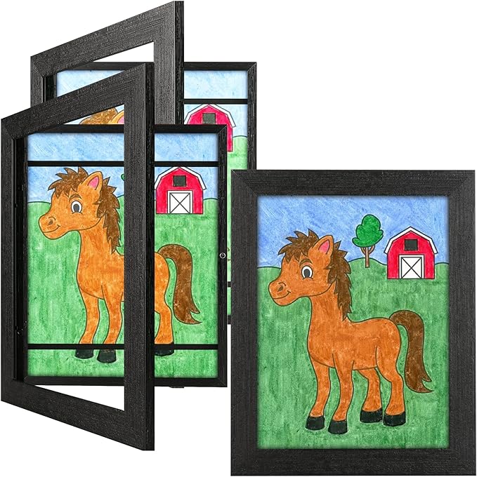 3 Pack 8.5x11 Kids Art Frames Rustic Black, Kids Artwork Frames Changeable Child Artwork Picture Display Front Opening, Children Storage Frame Hold 50pcs Craft, Drawing, Art Project, Schoolwork
