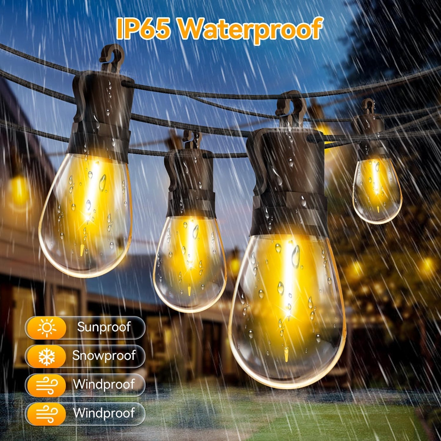 Outdoor String Lights Patio LED Light Outside - 45M 43+2 S14 LED 150ft Porch Lighting IP65 Waterproof