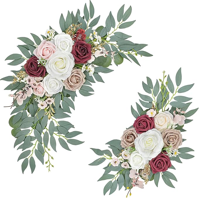 Wedding Arch Flowers, Artificial Arch Flowers for Wedding Welcome Signs Floral, Reception Backdrop Decoration, Bridal Shower, Baby Shower, Photo Backdrop Decorations (Red)