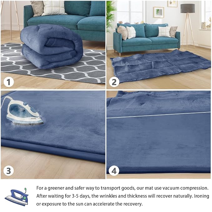 Baby Play Mat for Floor Nursery Rug Muscle Mat Area Rug Playroom Rug 79"x118" Playpen Mat Elastic Foam 1.3" Thick Crawling Mat for Babies,Toddlers, Infants, Kids,Sapphire Blue