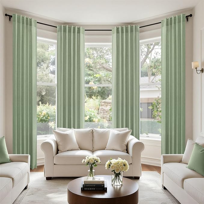 Sage Green Curtains 38 Inch Wide for Bedroom 2 Panels Back Tab Rod Pocket Lightweight Flowy Cotton Textured Semi Sheer Linen Light Green Curtains for Living Room Boho Farmhouse Decor Width 38x84 Long