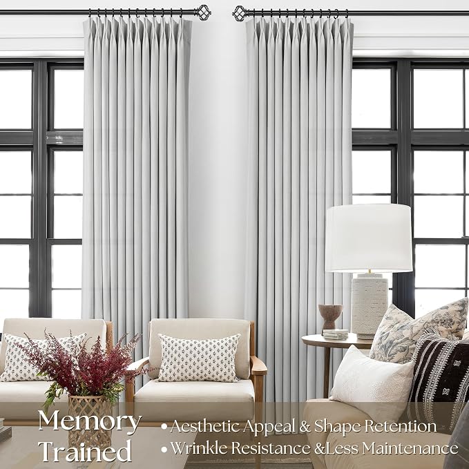 Grey Pinch Pleated Linen Curtains 90 Inch Length 2 Panels for Living Room Bedroom Textured GreySemi Sheer Drapes Pinch Pleat Rings Window Curtain 40x90