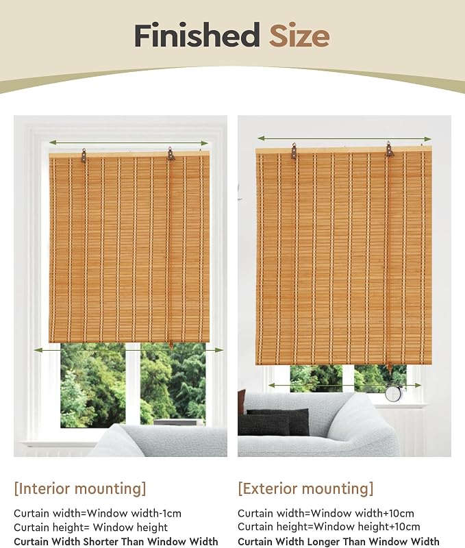 FoundGo 27" W*64" H Bamboo Roller Blinds Sun Shade, Retro Light Filtering Roller Bamboo Curtains Roll Up Curtain Shades for Windows,Doorways.