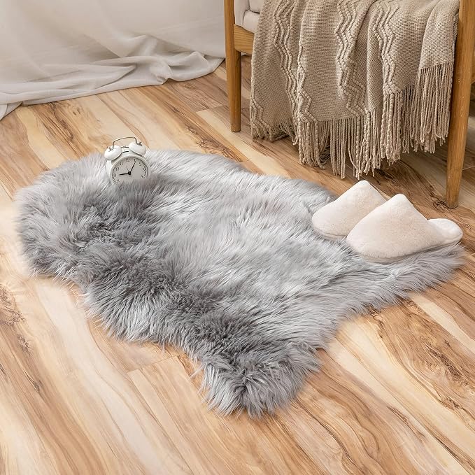 MIULEE Fluffy Rug Soft Shaggy Faux Fur Area Rug Luxury Plush Sheepskin Carpet for Bedroom Living Room Sofa Chair 2 x 3 Feet, Grey