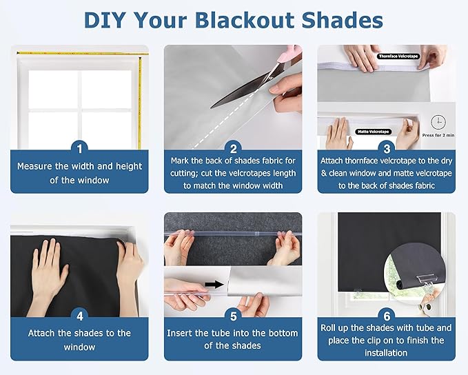 LazBlinds 100% Blackout Roller Shades, No Tools No Drill Cordless Blinds for Windows, Thermal Insulated UV Protection Privacy Window Shades for Bedroom (48''W x 72''H, White Silver)