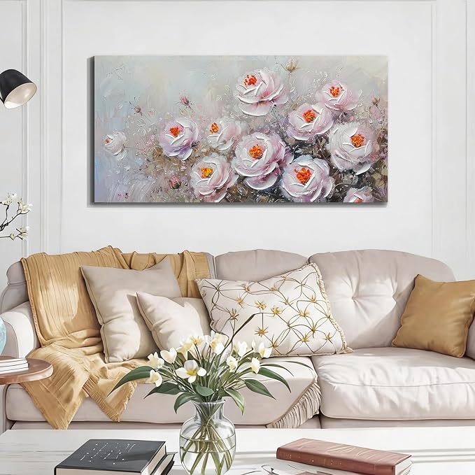 Acocifi Canvas Painting Pink Florals Wall Art,Textured Picture 40"x20" | Vintage Impression Artwork, Waterproof Canvas, Easy to Hang, Durable Colorfast, Suitable for Bedroom Living Room Home Decor