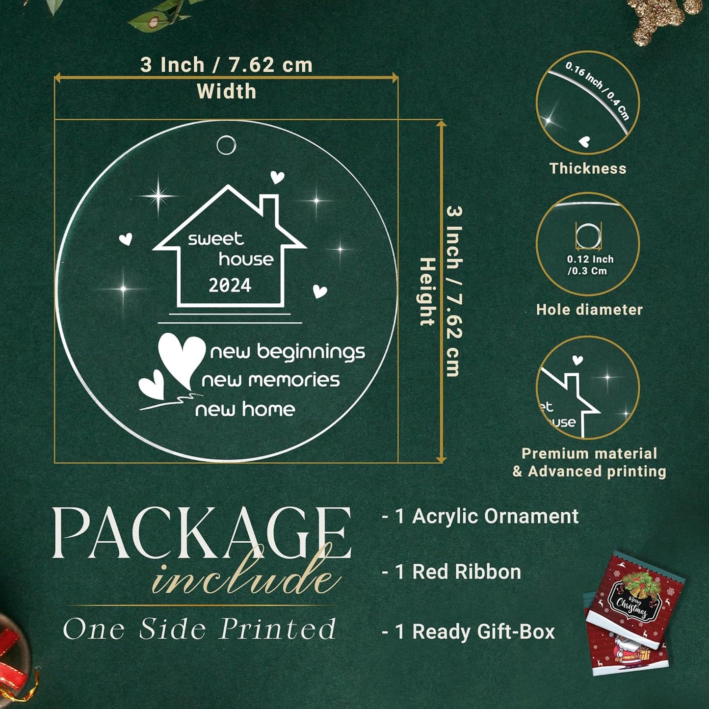 New Home Ornament 2024 - Housewarming Gifts, 2024 Sweet Home, New House Presents for Women, Couple - New Home Gift Ideas 2024 for Christmas, Acrylic Ornament