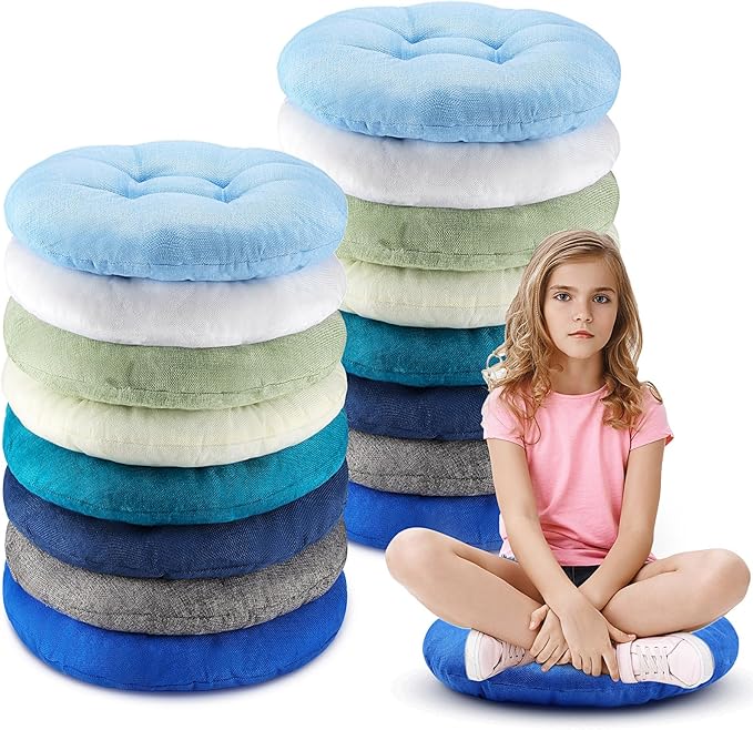 Fumete 16 Pcs 16 Inch Floor Cushions Pillow for Kids Bulk Classroom Round Flexible Seating Floor Cushions for Students Home Daycare School Reading Corner Yoga Meditation Picnic (Ocean and Sky Tones)