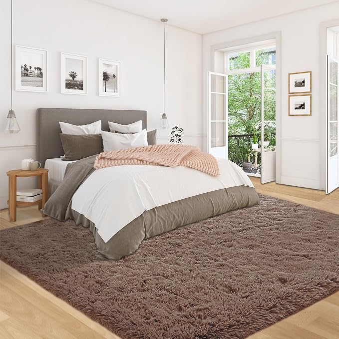 5x7 Area Rug for Living Room: Fluffy Shag Soft Washable Rugs Fuzzy Plush Indoor Carpet for Bedroom Nursery Playroom Dorm Kids Girls Boys Room (Coffee, 5'x7')
