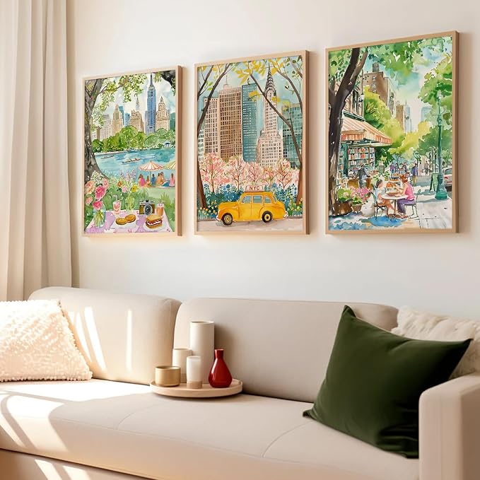 SYYANKK Watercolor New York City Wall Art NYC Canvas Poster Travel Wall Decor NYC Painting Central Park Picture New York Landmarks Artwork for Bedroom Living Room 12x16 Inch Unframed Set of 3