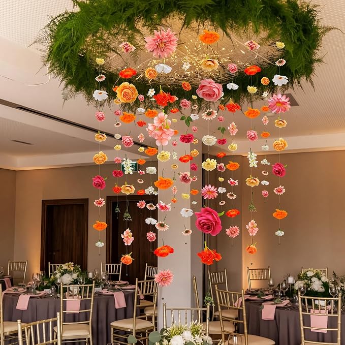 Suncalla 12 Pcs 70.8 ft Flower Garlands Hanging Artificial Wildflower Vine Decor from Ceiling Floating Floral Backdrop Silk Fake Flower Garland for Wedding Home Garden Wall Arch(Rose)
