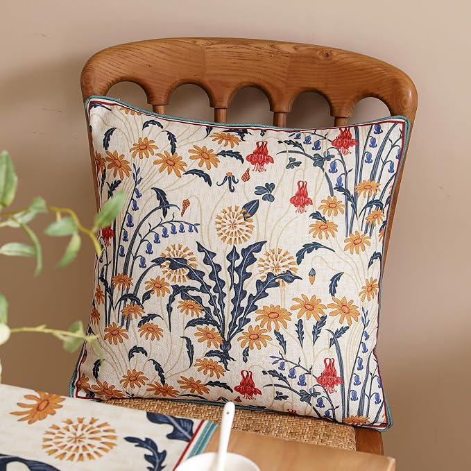 bilin gaier Designer Linen Throw Pillow Covers,18"x18" Set of 2-Tijuana | Vintage Elegant Square Pillow Cover,Concealed Zipper Design,Floral Pattern,Sofas,Bedroom,Living Room,Lounge Chairs
