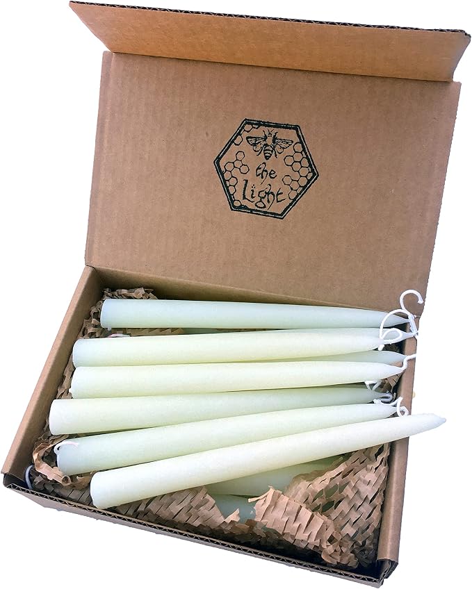 100% Pure Beeswax Taper Candles - All-Natural Handmade Decorative & Dipped Smokeless Unscented Candles for Christmas, Advent, and Hanukkah, Ivory White, 8.5 Inches, 24 Candle Set, by BeeTheLight