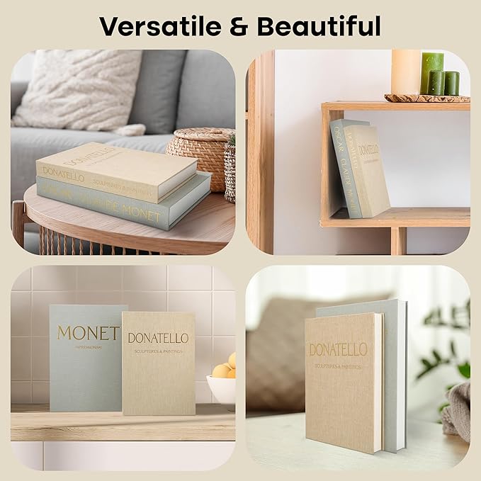 Decorative Books for Home Decor – Set of 2 Linen Faux Books & Fake Book Storage – Shelf, Coffee Table, Bookshelf, Entryway & Mantel Decor – Hidden Magnetic Keepsake Box