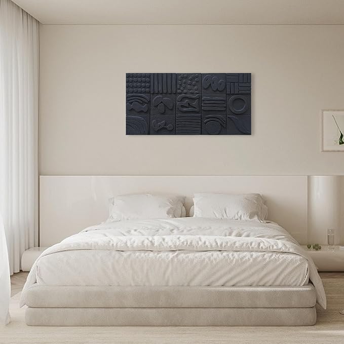 NANKAI Art Hand-Painted Pure Black Texture Wall Decoration Painting - Modern Abstract Oil Painting, Suitable for Wall Decoration in Living Rooms, Offices and corridors. 48x24 inches