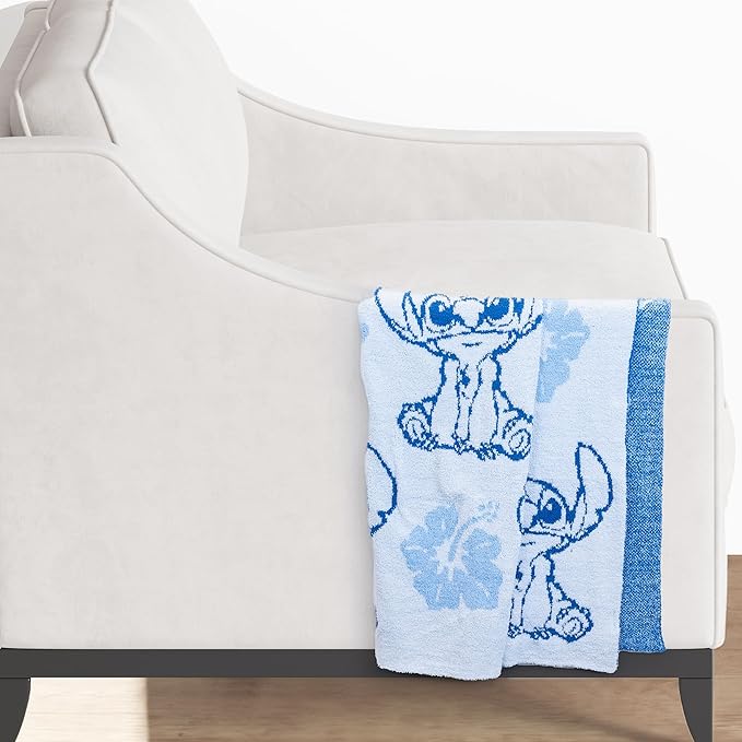 Jay Franco Disney Lilo and Stitch Feather Knit Fluffy Throw Blanket - Blue Floral Fuzzy Blanket Measures 50 x 60 Inch | Super Soft Lightweight Bedding