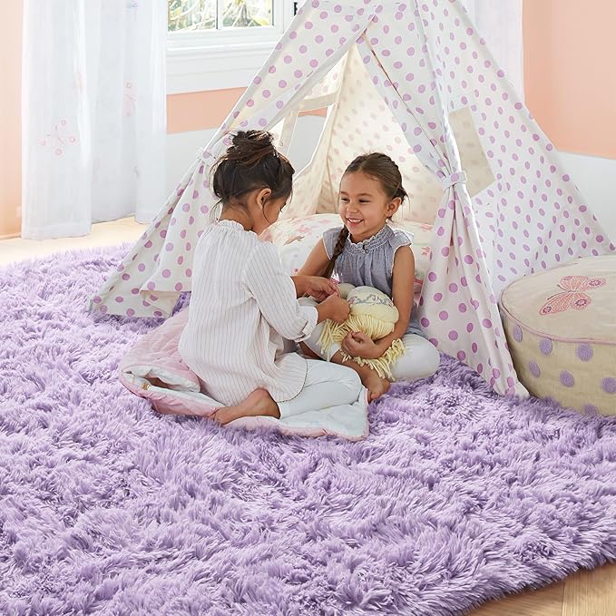 PAGISOFE Purple Rugs for Girls Bedroom 6x9 Ft Fluffy Living Room Area Rugs, Soft Bedside Princess Rug for Kid's Room Nursery Christmas Home Decor Shag Carpet for Kids Playroom,Plush Mermaid Kawaii Rug
