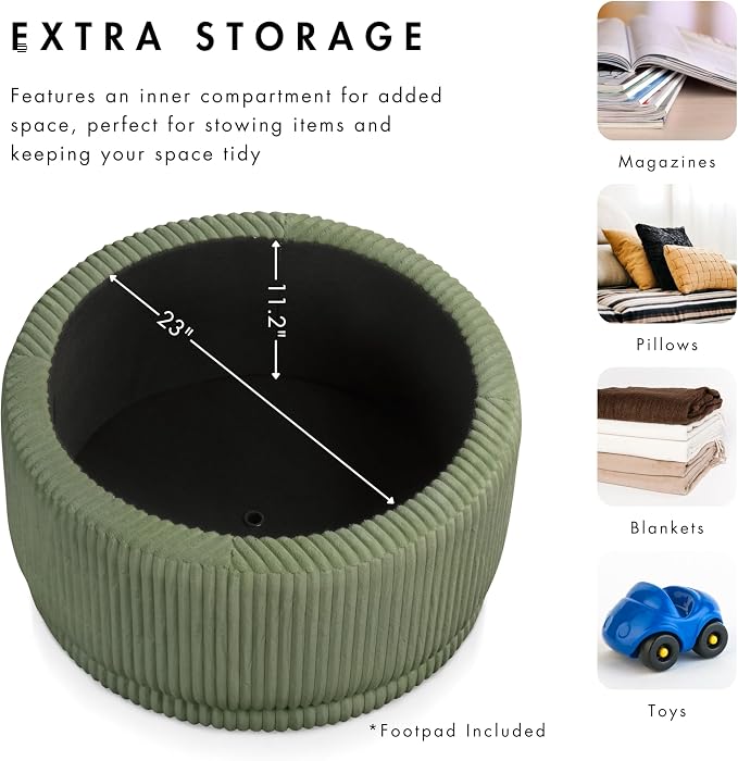 Furniture of America Lennox Modern Chenille 29-inch Round Storage Ottoman with Flip Top, Upholstered Footstool, Circle Coffee Table for Living Room, Bedroom, Entryway, Beige Pink