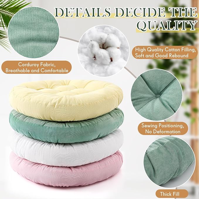Jerify 4 Pcs Floor Pillow Cushions Large Round Square Large Meditation Floor Pillow for Classroom Adult Meditation Picnic Party Seating Learning Daycare School (Round,Macaroon)