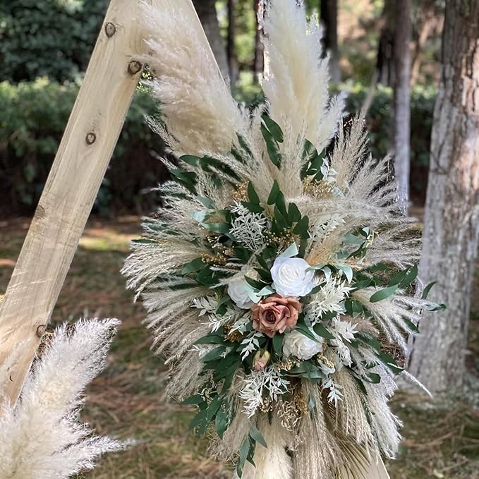 Natural Pampas & Berry Dried Flower Arrangement – DIY Boho Arch Decor – Handmade Rustic Floral Piece for Wedding or Home(Lush Forest Floral Arch)